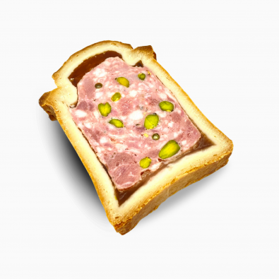 Tranche de pâté en croûte de canard présentée