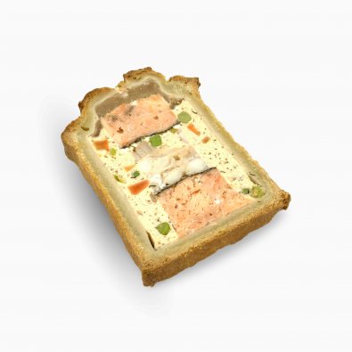 Tranche de pâté en croûte de la mer présentée